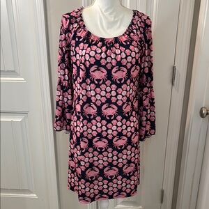 Simply Southern Pink and Blue Sheath Dress with 3/4 Bishop Sleeves Size Large